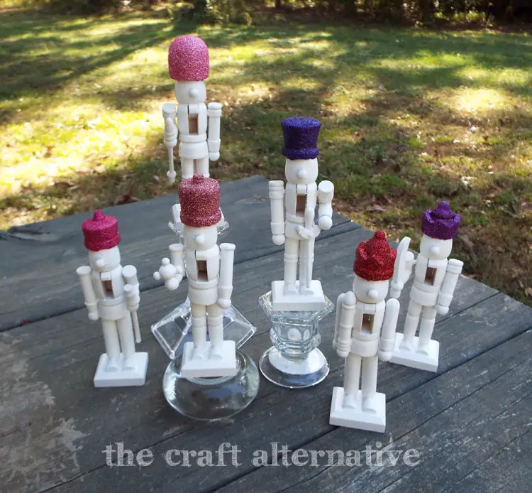 DIY Painted Nutcrackers with Glitter Hats completed set