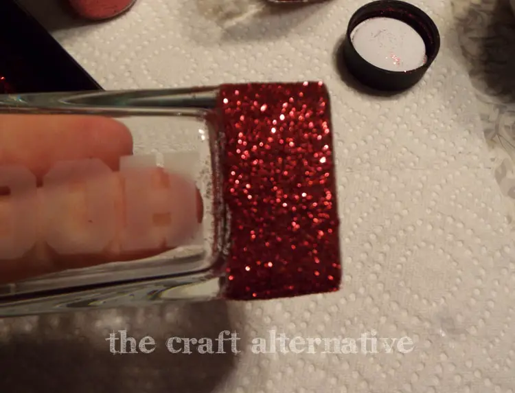 Make a Shot Glass, Etched and with Glitter apply glitter over Mod Podge