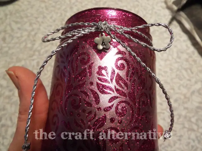 Add Glitter and Frosted Vinyl to a Recycled Jar_Bow & Charm