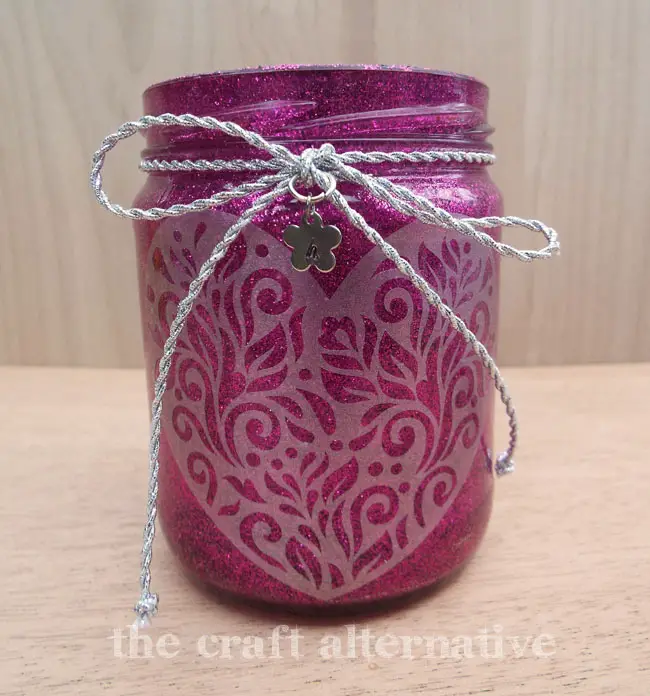 Add Glitter and Frosted Vinyl to a Recycled Jar_Finished