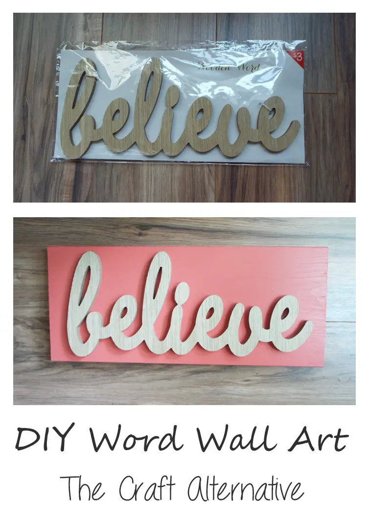 An MDF word cutout paired with a painted wood board becomes beautiful DIY word wall art!
